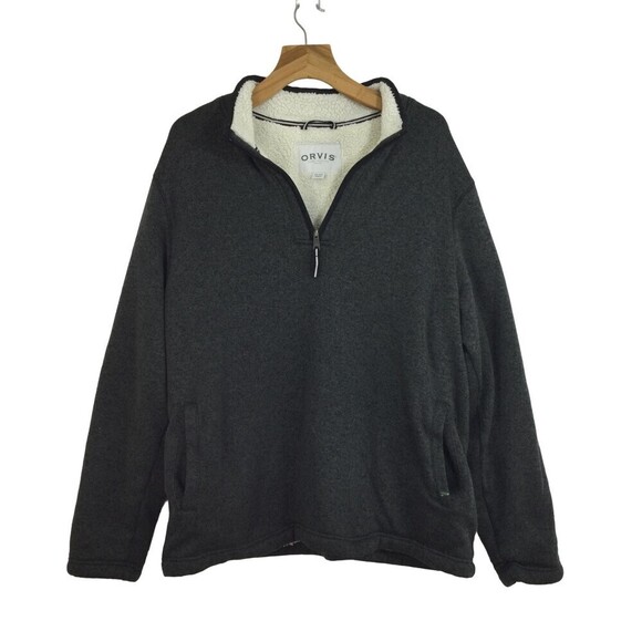 Orvis Mens Sherpa Lined 1/4 Quarter Zip Pullover Fleece Sweater Dark Gray XXL - Picture 1 of 6